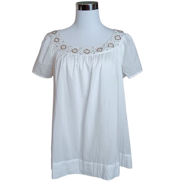 NEW CHARTER CLUB Artsy Beaded Blouse Peasant Top M Cotton Boho Fresh Breathable - Picture 3 of 11